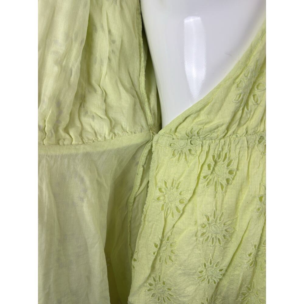 Zara Women’s XS Lime Green Eyelet Mini Wrap Dress Puff Sleeve Lined Cotton - Picture 4 of 13